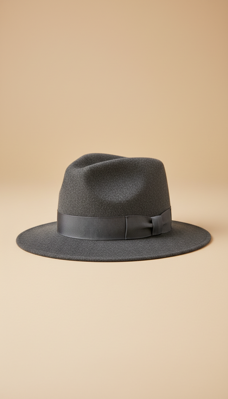 Photograph an elegant wool fedora from the Heritage Revival collection. The hat is displayed on a simple beige background...