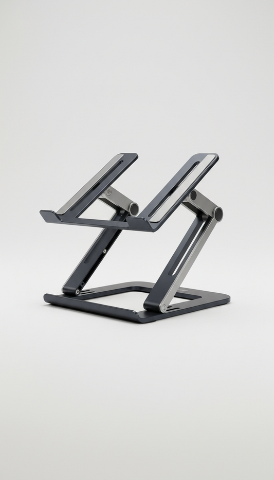 Adjustable laptop stand, Capture the laptop stands from a 3/4 angle to showcase the adjustable features and premium...