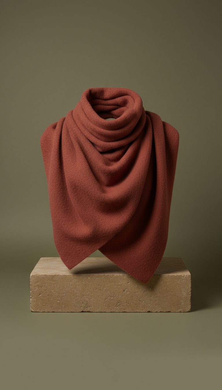 Clay Red wool oversized scarf, 3/4 angle as default for garments/accessories, offering dimensionality and a sense of...