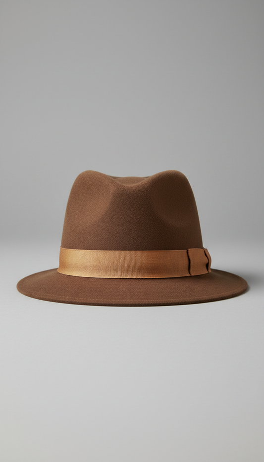 Modern Trilby, Focus on 3/4 angles that highlight the hat's design and material. Backgrounds will feature neutral tones...