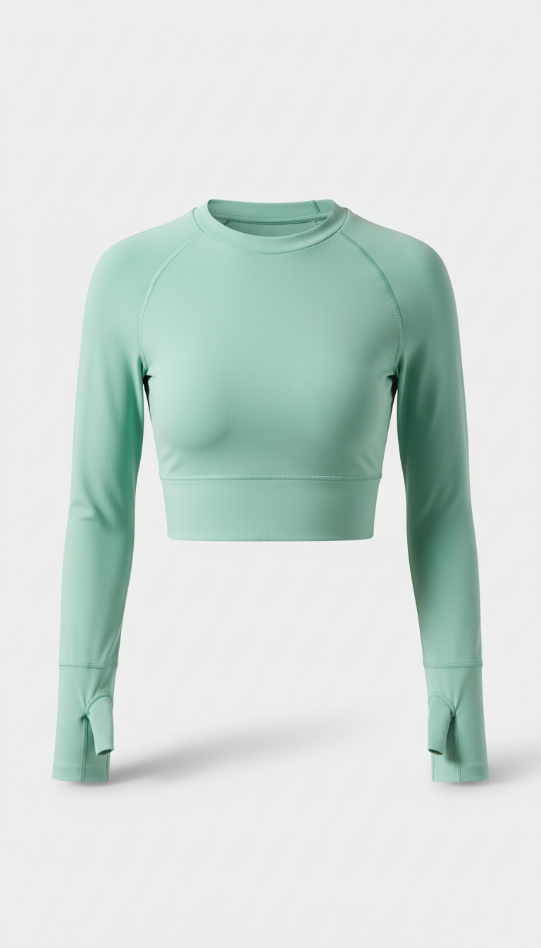 A Mint Green activewear top from Serene Performance, centered on a light, even light, highlighting its sleek design and...